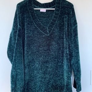 Pink Lily Green Chenille V-Neck Sweater